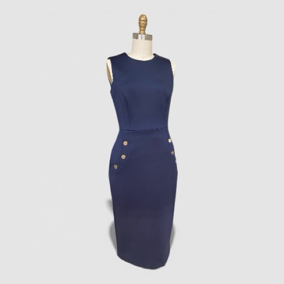 Calvin Klein Navy Blue Stretch Sheath Dress – Size 2 - Picture 4 of 9